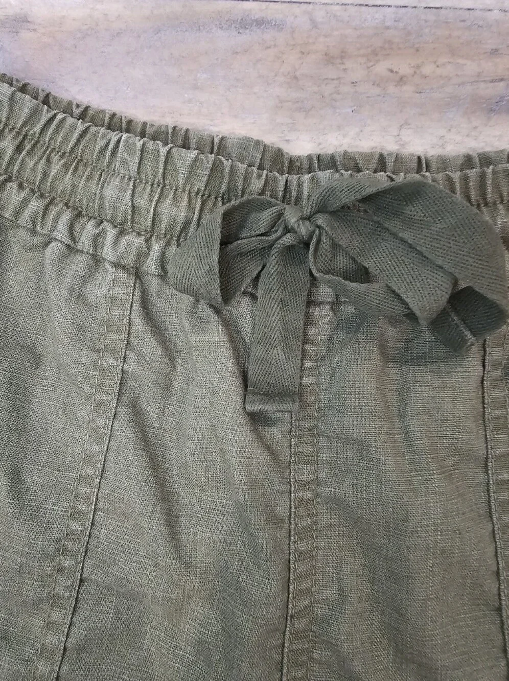 J Crew Olive Drawstring Women's Shorts, Linen Blend